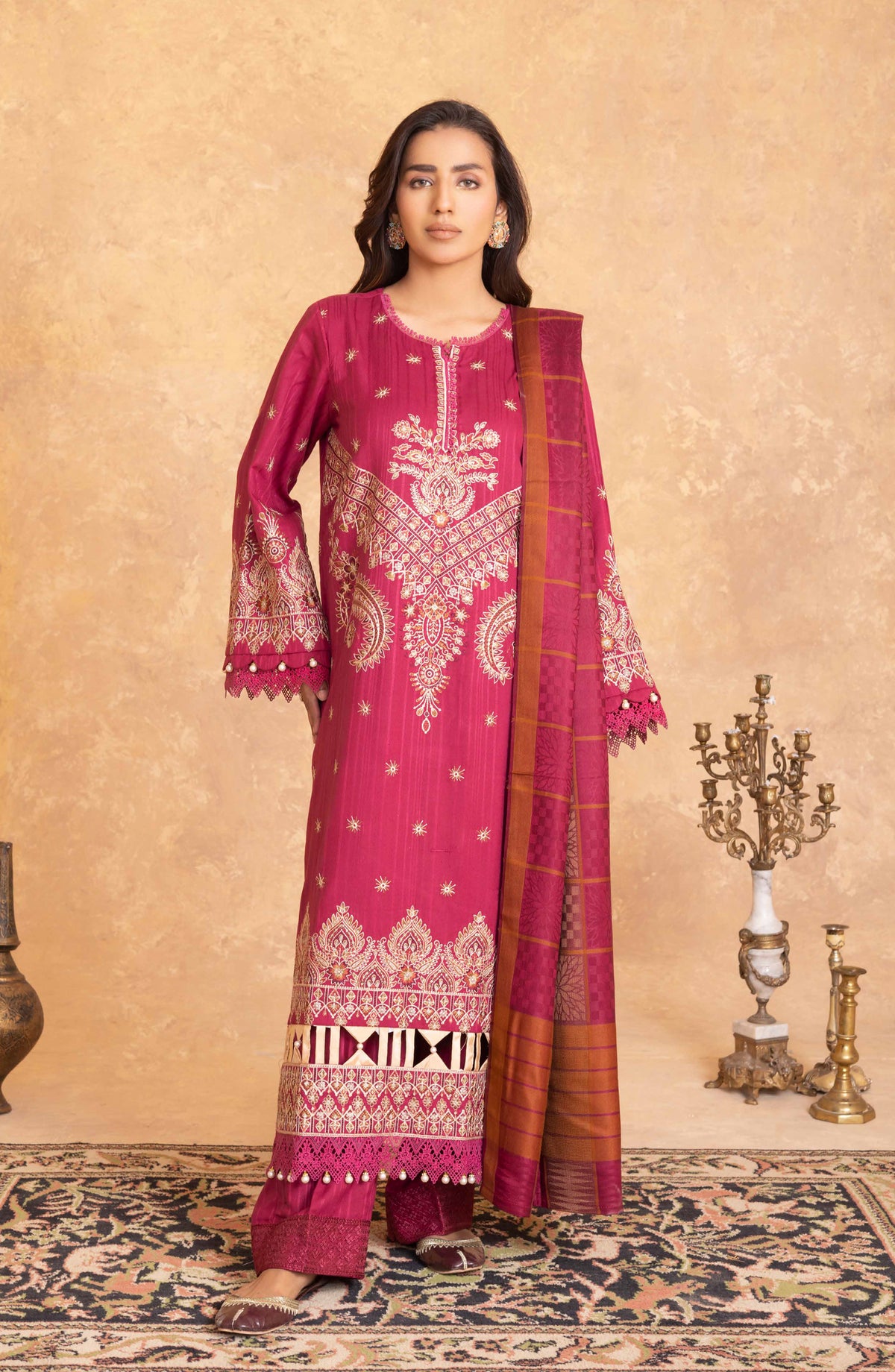 Azami by Johra Embroidered Winter Fabric Unstitched 3 Piece Suit - JW-010 - JH25AZAMI - Pink - Winter Collection