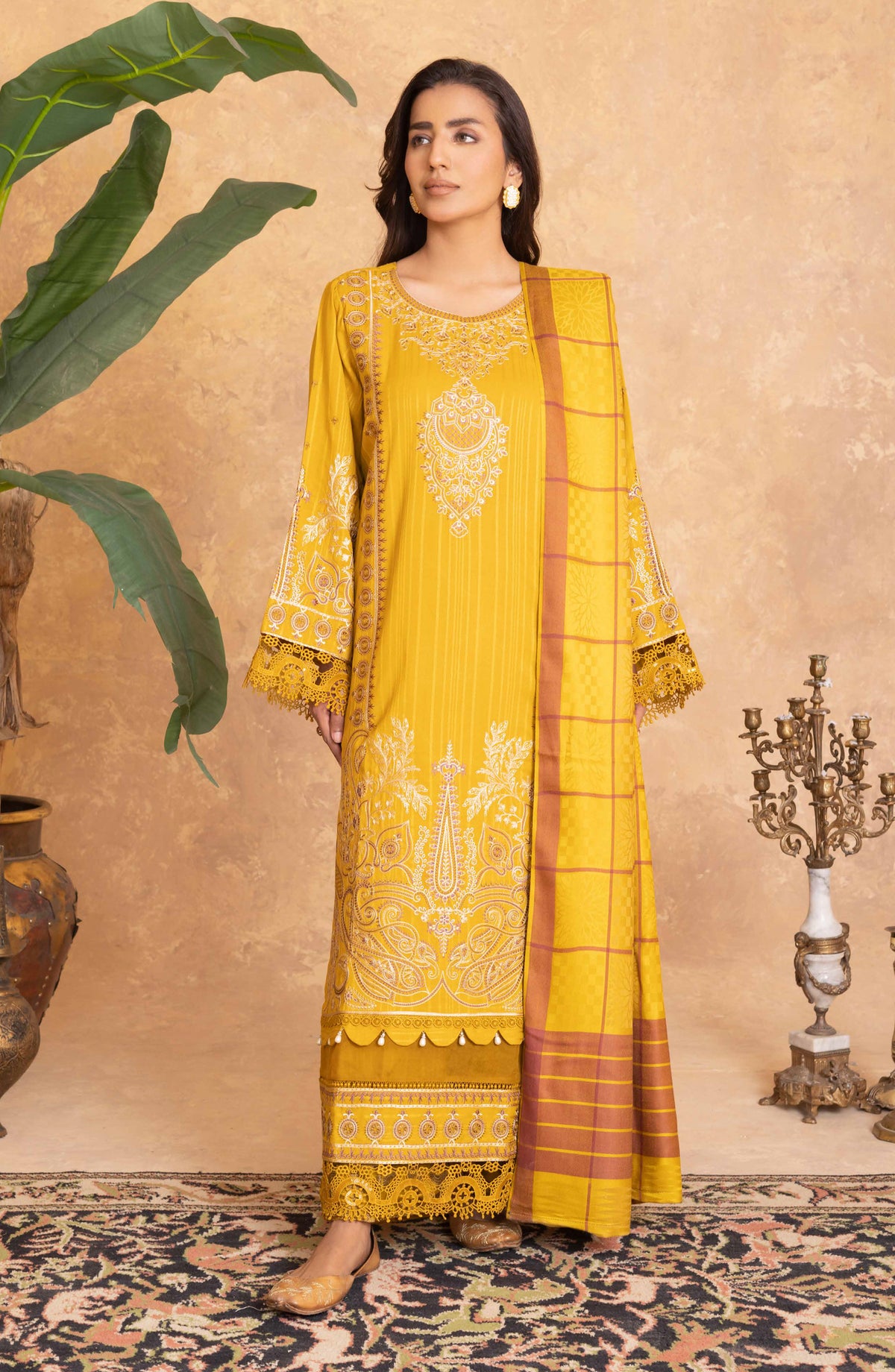Azami by Johra Embroidered Winter Fabric Unstitched 3 Piece Suit - JW-009 - JH25AZAMI - Yellow - Winter Collection