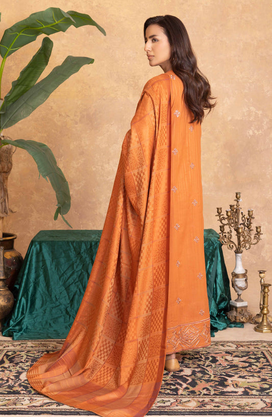 Azami by Johra Embroidered Winter Fabric Unstitched 3 Piece Suit - JW-007 - JH25AZAMI - Orange - Winter Collection