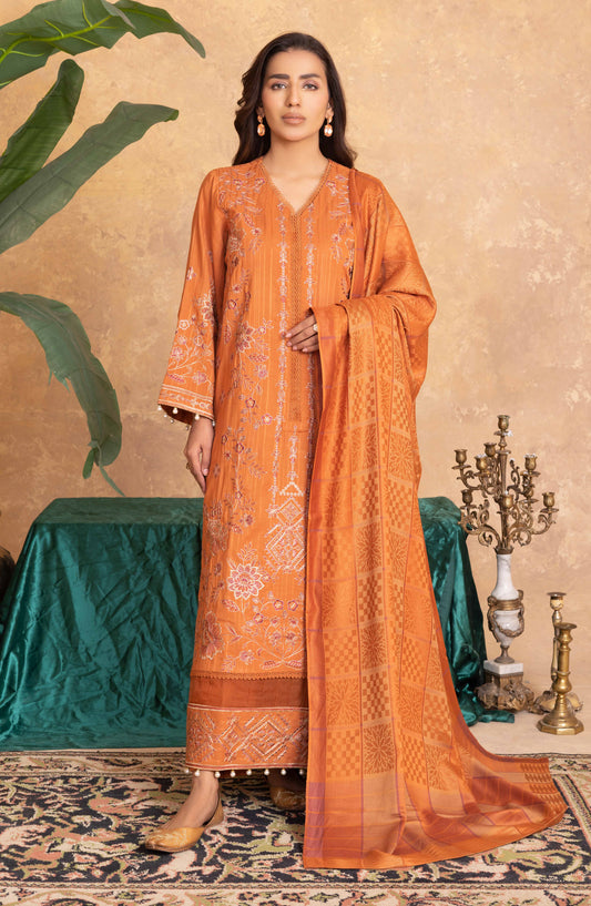 Azami by Johra Embroidered Winter Fabric Unstitched 3 Piece Suit - JW-007 - JH25AZAMI - Orange - Winter Collection