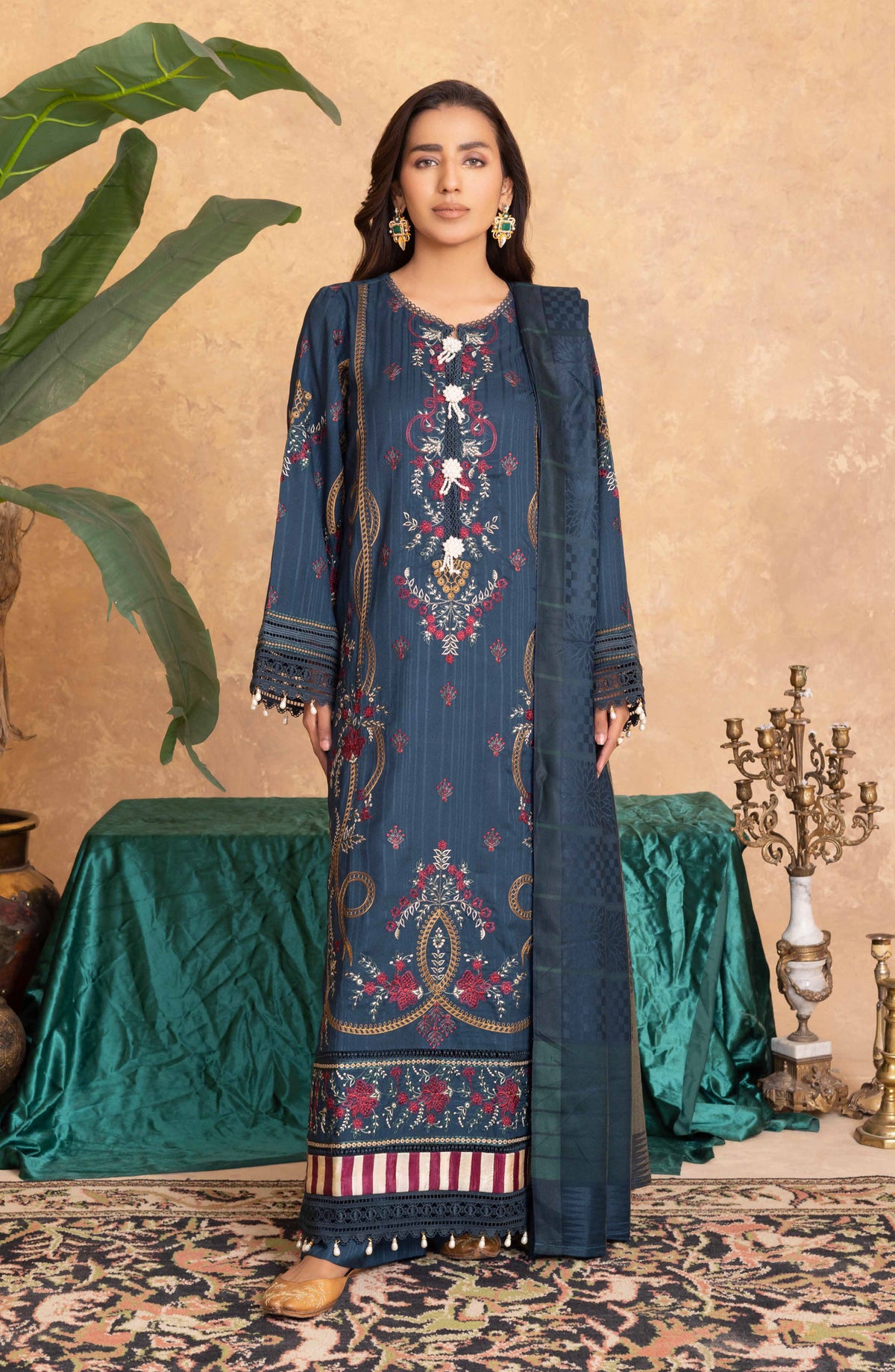 Azami by Johra Embroidered Winter Fabric Unstitched 3 Piece Suit - JW-005 - JH25AZAMI - Blue - Winter Collection