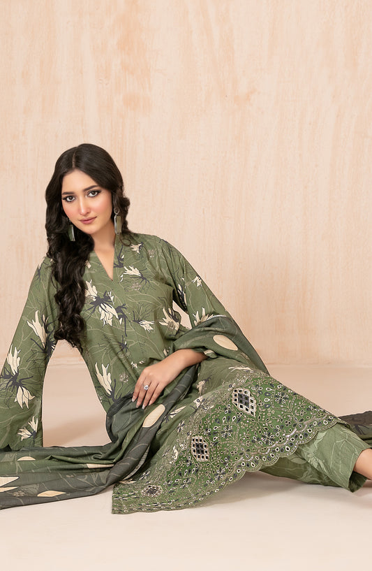 Azeena by Tawakkal Fabrics Embroidered Staple Slub Unstitched 3 Piece Suit - D-5629 - TF25AZN - Green - Winter Collection