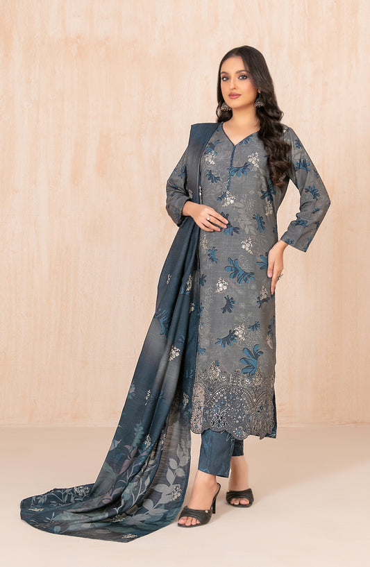 Azeena by Tawakkal Fabrics Embroidered Staple Slub Unstitched 3 Piece Suit - D-5628 - TF25AZN - Grey - Winter Collection