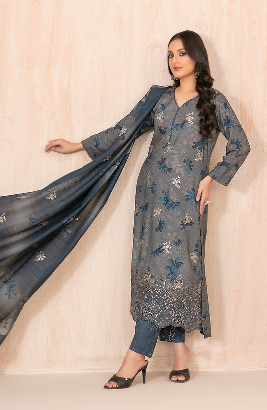 Azeena by Tawakkal Fabrics Embroidered Staple Slub Unstitched 3 Piece Suit - D-5628 - TF25AZN - Grey - Winter Collection