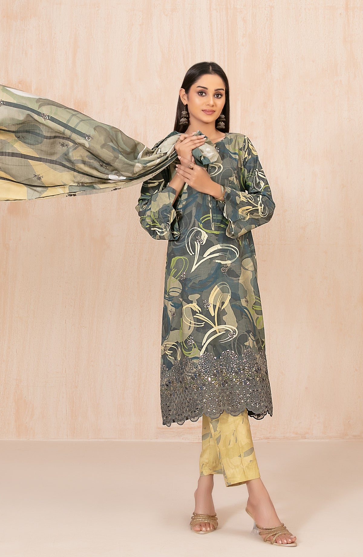 Azeena by Tawakkal Fabrics Embroidered Staple Slub Unstitched 3 Piece Suit - D-5624 - TF25AZN - Green - Winter Collection