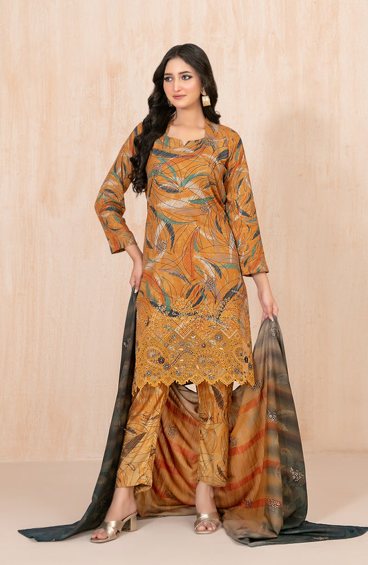 Azeena by Tawakkal Fabrics Embroidered Staple Slub Unstitched 3 Piece Suit - D-5623 - TF25AZN - Brown - Winter Collection