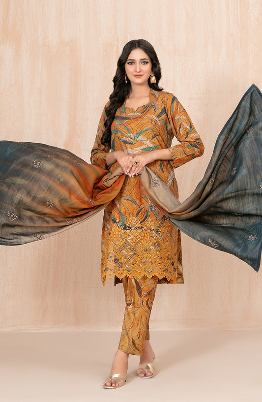 Azeena by Tawakkal Fabrics Embroidered Staple Slub Unstitched 3 Piece Suit - D-5623 - TF25AZN - Brown - Winter Collection