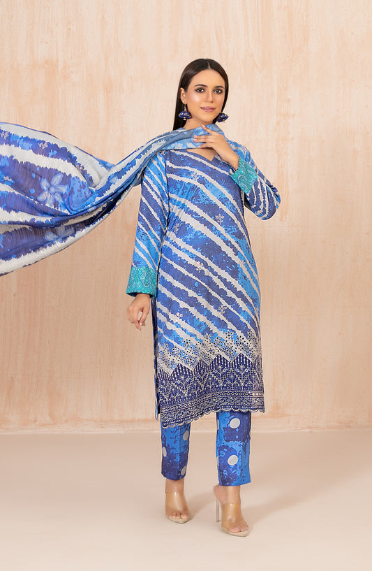 Azeena by Tawakkal Fabrics Embroidered Staple Slub Unstitched 3 Piece Suit - D-5622 - TF25AZN - Blue - Winter Collection