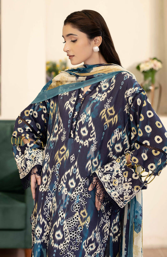 Azir by Johra Embroidered Staple Slub Unstitched 3 Piece Suit - JW-193 - JH25AZIR - Blue - Winter Collection