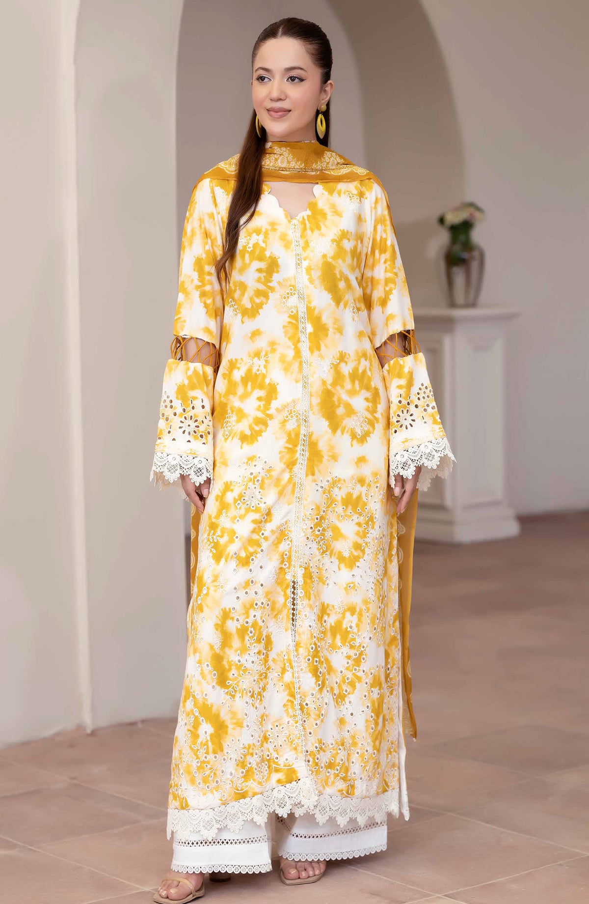 Azir by Johra Embroidered Staple Slub Unstitched 3 Piece Suit - JW-189 - JH25AZIR - Yellow - Winter Collection