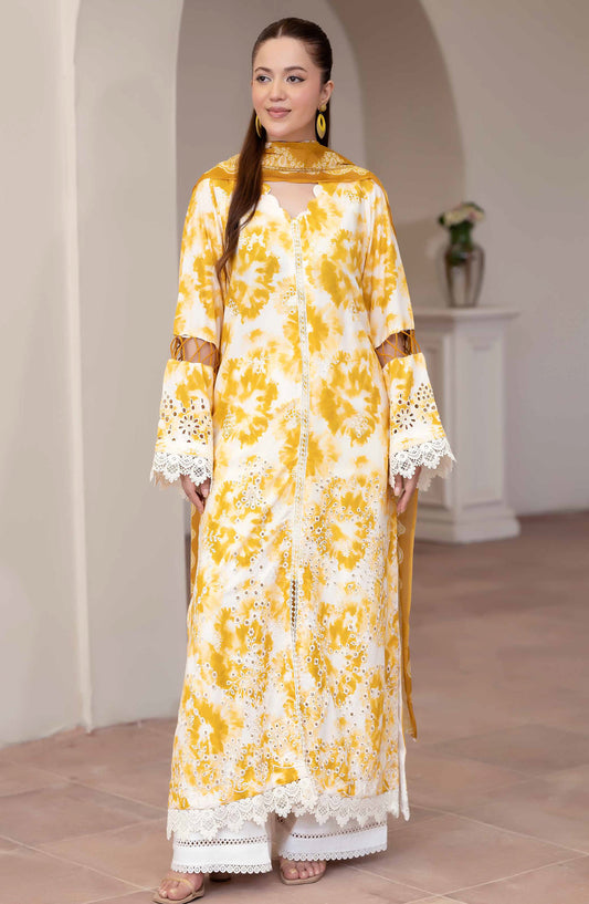 Azir by Johra Embroidered Staple Slub Unstitched 3 Piece Suit - JW-189 - JH25AZIR - Yellow - Winter Collection