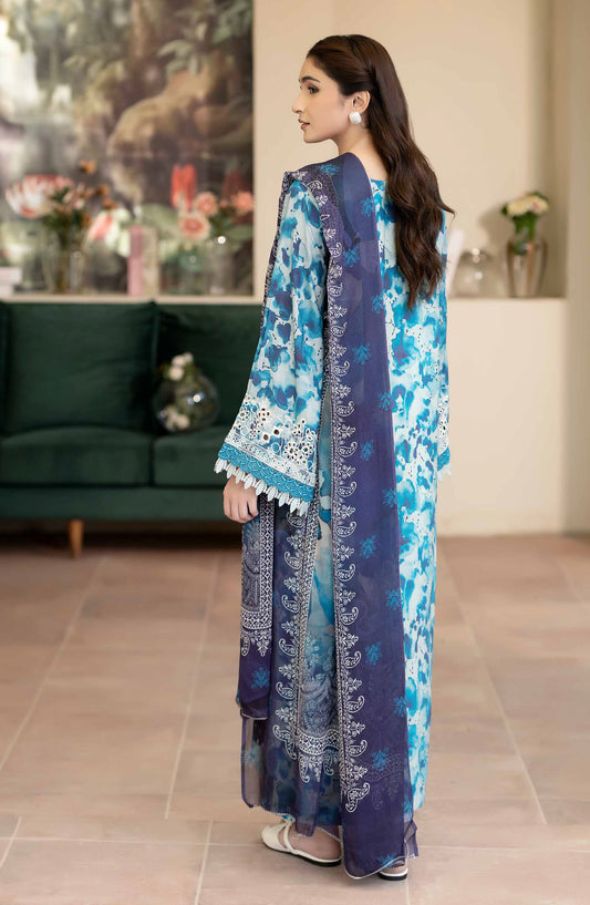 Azir by Johra Embroidered Staple Slub Unstitched 3 Piece Suit - JW-186 - JH25AZIR - Blue - Winter Collection