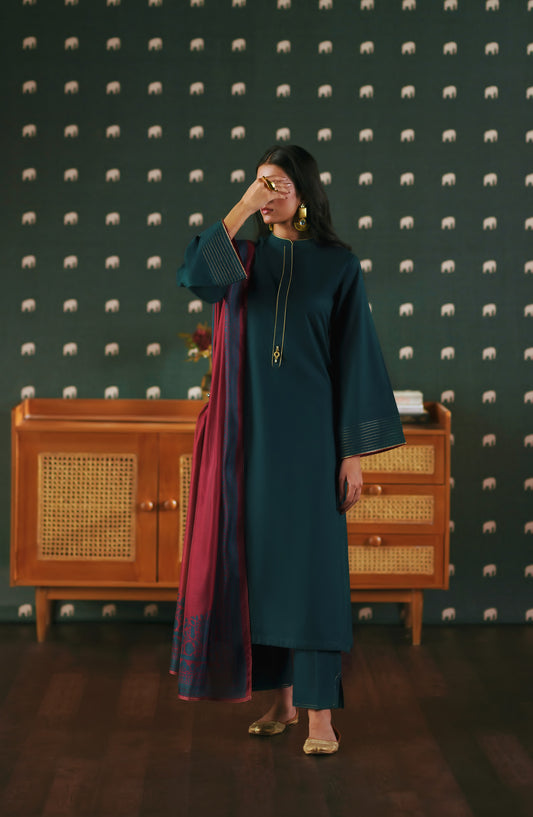 Azzurra by Casual Lite Premium Cotton Lawn Stitched 3 Piece Suit - Tealora - CL26AZU - Teal - Summer Collection