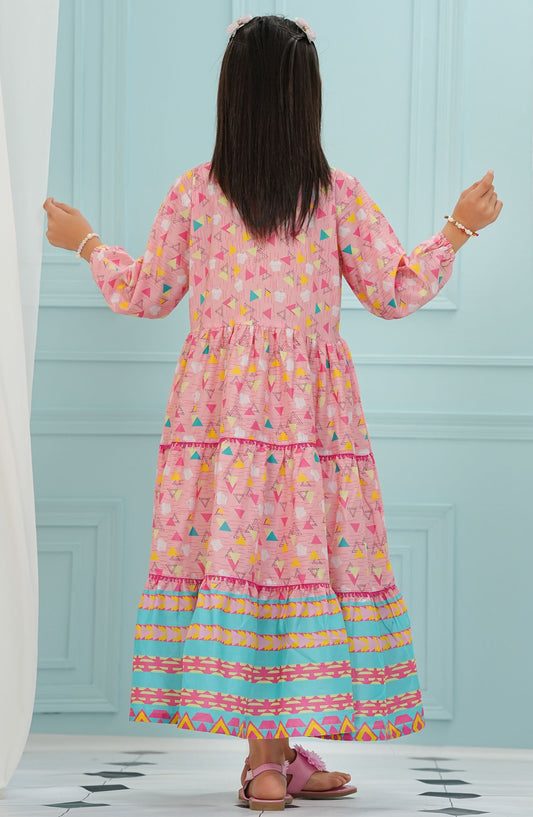 Amna Khadija Printed Lawn Stitched 1 Piece Maxi - BBPW-02 - AM25BBPW - Pink - Kids Collection