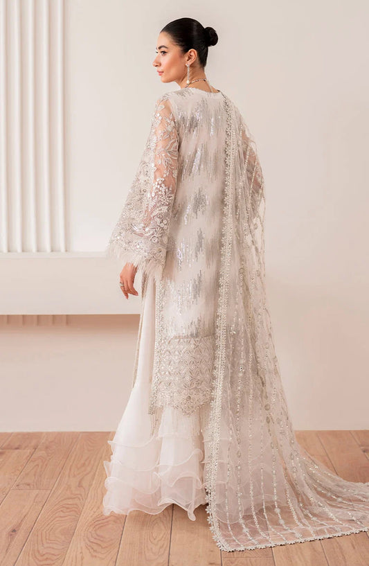 Baroque Chantelle Embroidered Net Unstitched 3 Piece Suit - UF-703 - BQ25CHN - Silver - Formal Collection