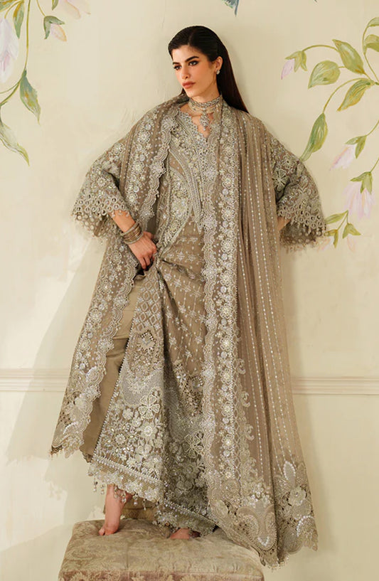 Baroque Chantelle Embroidered Chiffon Unstitched 3 Piece Suit - V14-D08 - BQ25CHN - Beige - Formal Collection