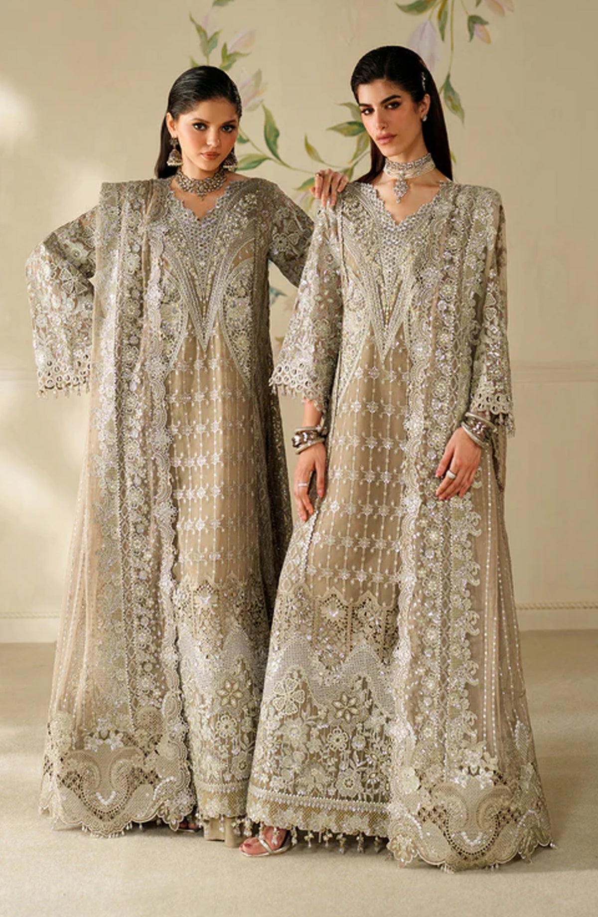 Baroque Chantelle Embroidered Chiffon Unstitched 3 Piece Suit - V14-D08 - BQ25CHN - Beige - Formal Collection