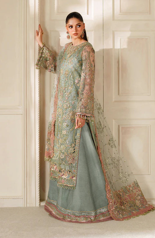 Baroque Chantelle Embroidered Net Unstitched 3 Piece Suit - V14-D06 - BQ25CHN - Blue - Formal Collection
