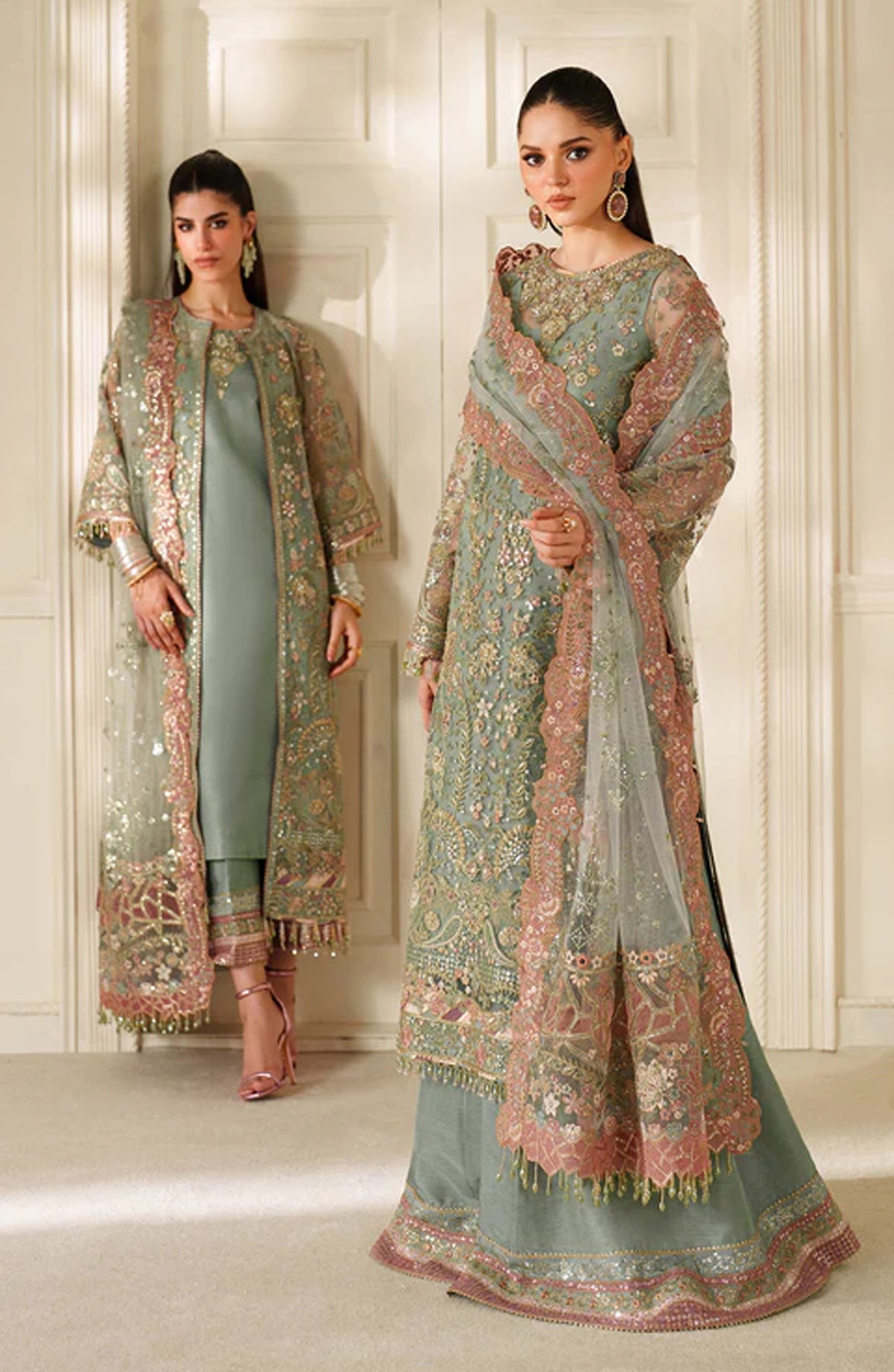 Baroque Chantelle Embroidered Net Unstitched 3 Piece Suit - V14-D06 - BQ25CHN - Blue - Formal Collection