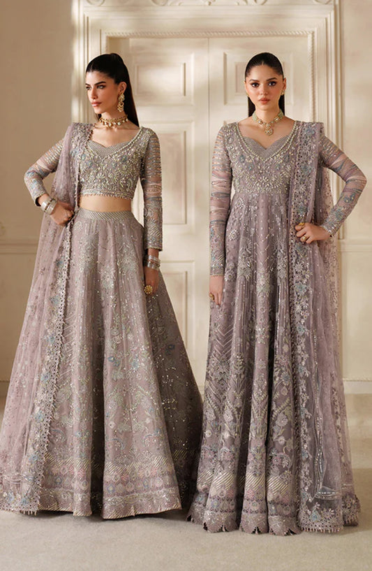 Baroque Chantelle Embroidered Net Unstitched 3 Piece Suit - V14-D04 - BQ25CHN - Purple - Formal Collection