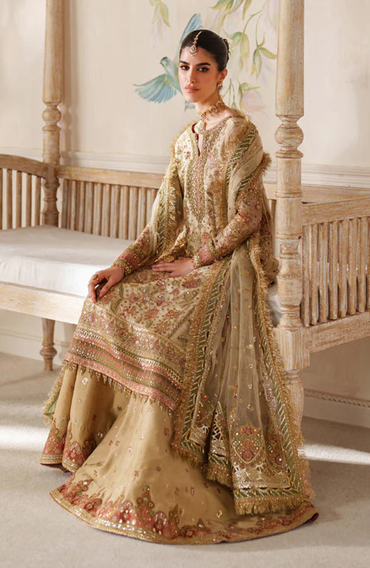 Baroque Chantelle Embroidered Net Unstitched 3 Piece Suit - V14-D02 - BQ25CHN - Yellow - Formal Collection