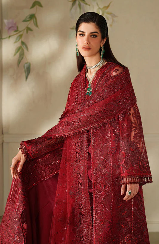 Baroque Chantelle Embroidered Net Unstitched 3 Piece Suit - V14-D01 - BQ25CHN - Red - Formal Collection
