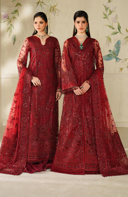 Baroque Chantelle Embroidered Net Unstitched 3 Piece Suit - V14-D01 - BQ25CHN - Red - Formal Collection