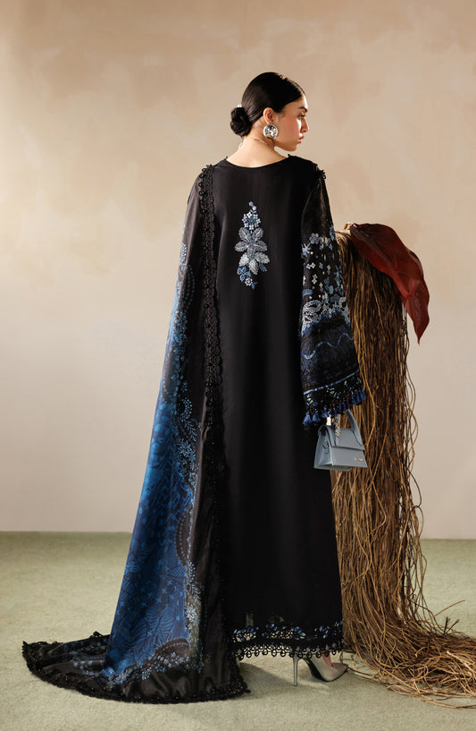 Baroque Embroidered Lawn Unstitched 3 Piece Suit - D-08 - BQ26LE - Black - Eid Collection
