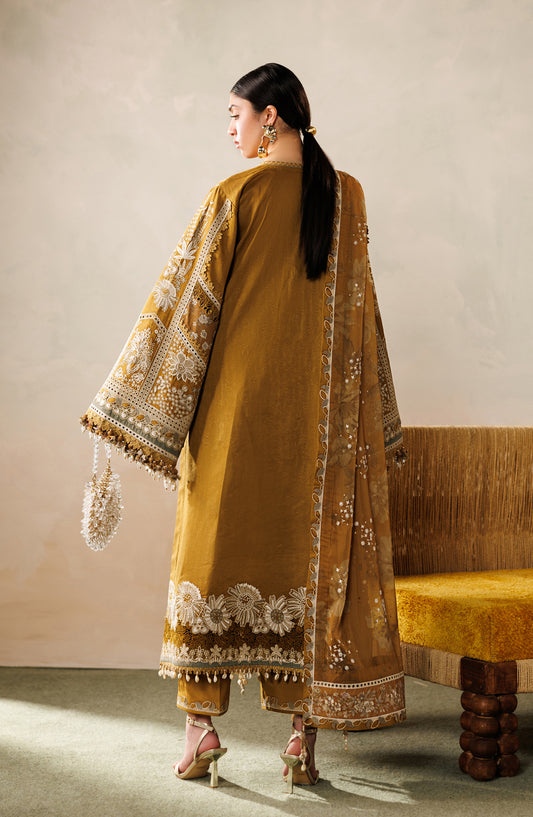 Baroque Embroidered Lawn Unstitched 3 Piece Suit - D-07 - BQ26LE - Mustard - Eid Collection