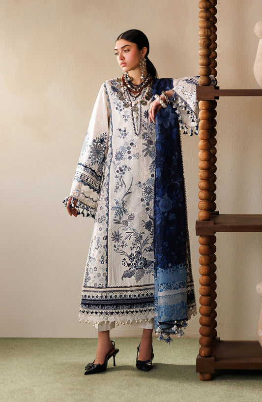 Baroque Embroidered Lawn Unstitched 3 Piece Suit - D-06 - BQ26LE - White - Eid Collection
