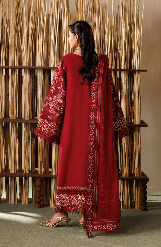 Baroque Embroidered Lawn Unstitched 3 Piece Suit - D-05 - BQ26LE - Red - Eid Collection