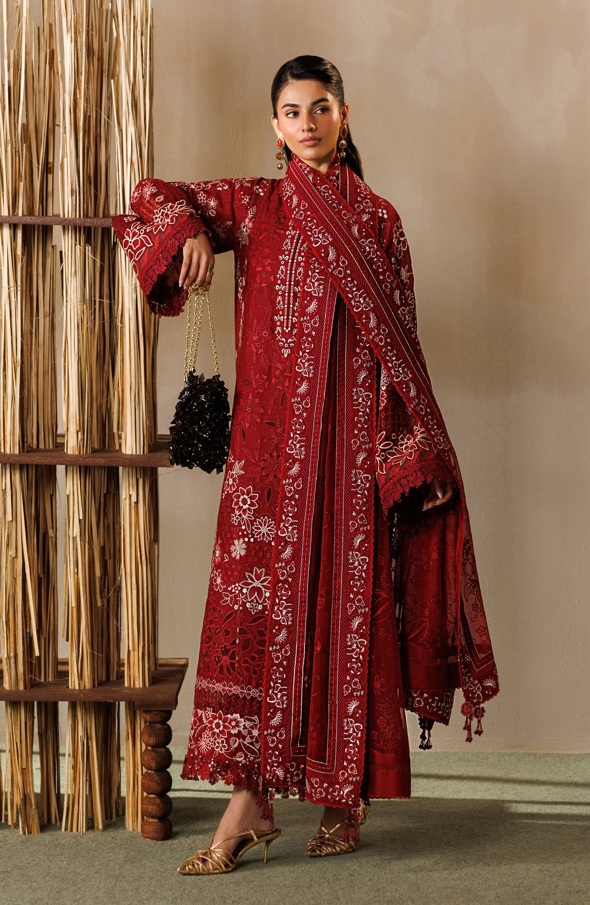 Baroque Embroidered Lawn Unstitched 3 Piece Suit - D-05 - BQ26LE - Red - Eid Collection