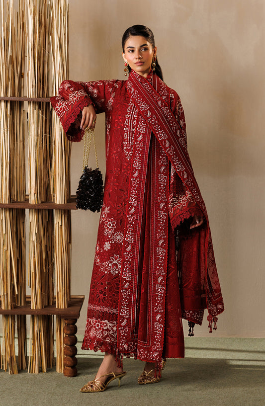 Baroque Embroidered Lawn Unstitched 3 Piece Suit - D-05 - BQ26LE - Red - Eid Collection