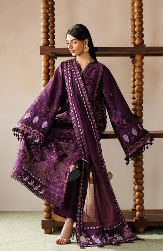 Baroque Embroidered Lawn Unstitched 3 Piece Suit - D-02 - BQ26LE - Purple - Eid Collection