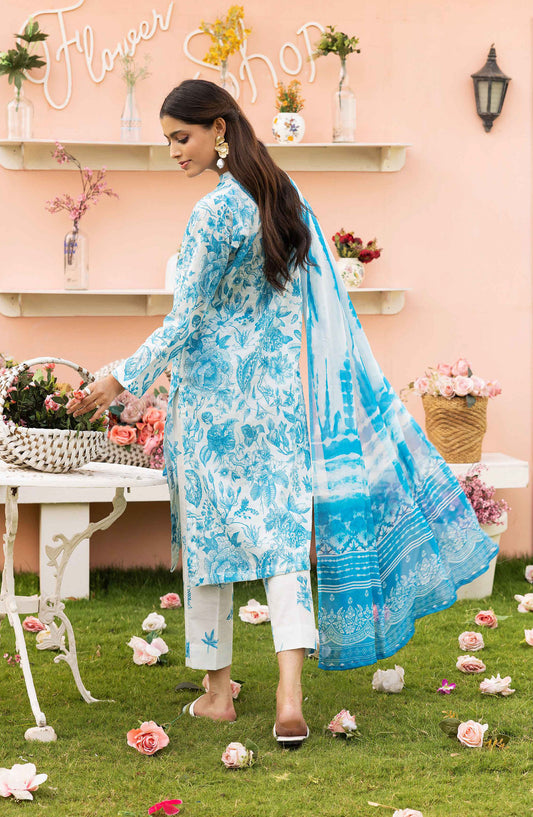 Basics by Mahay Digital Printed Lawn Unstitched 3 Piece Suit - Design-09 - AK25MHB - Blue - Summer Collection