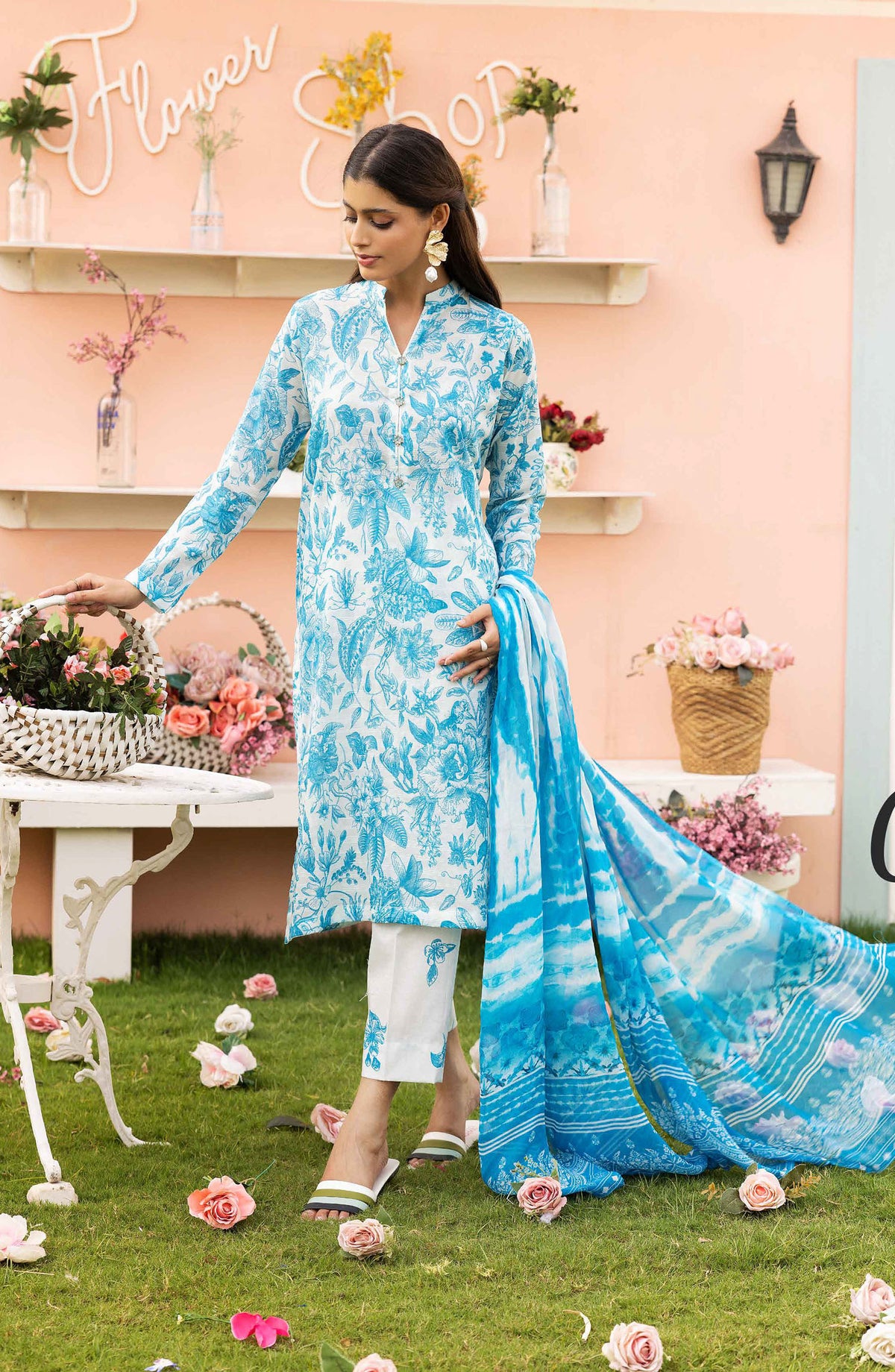 Basics by Mahay Digital Printed Lawn Unstitched 3 Piece Suit - Design-09 - AK25MHB - Blue - Summer Collection