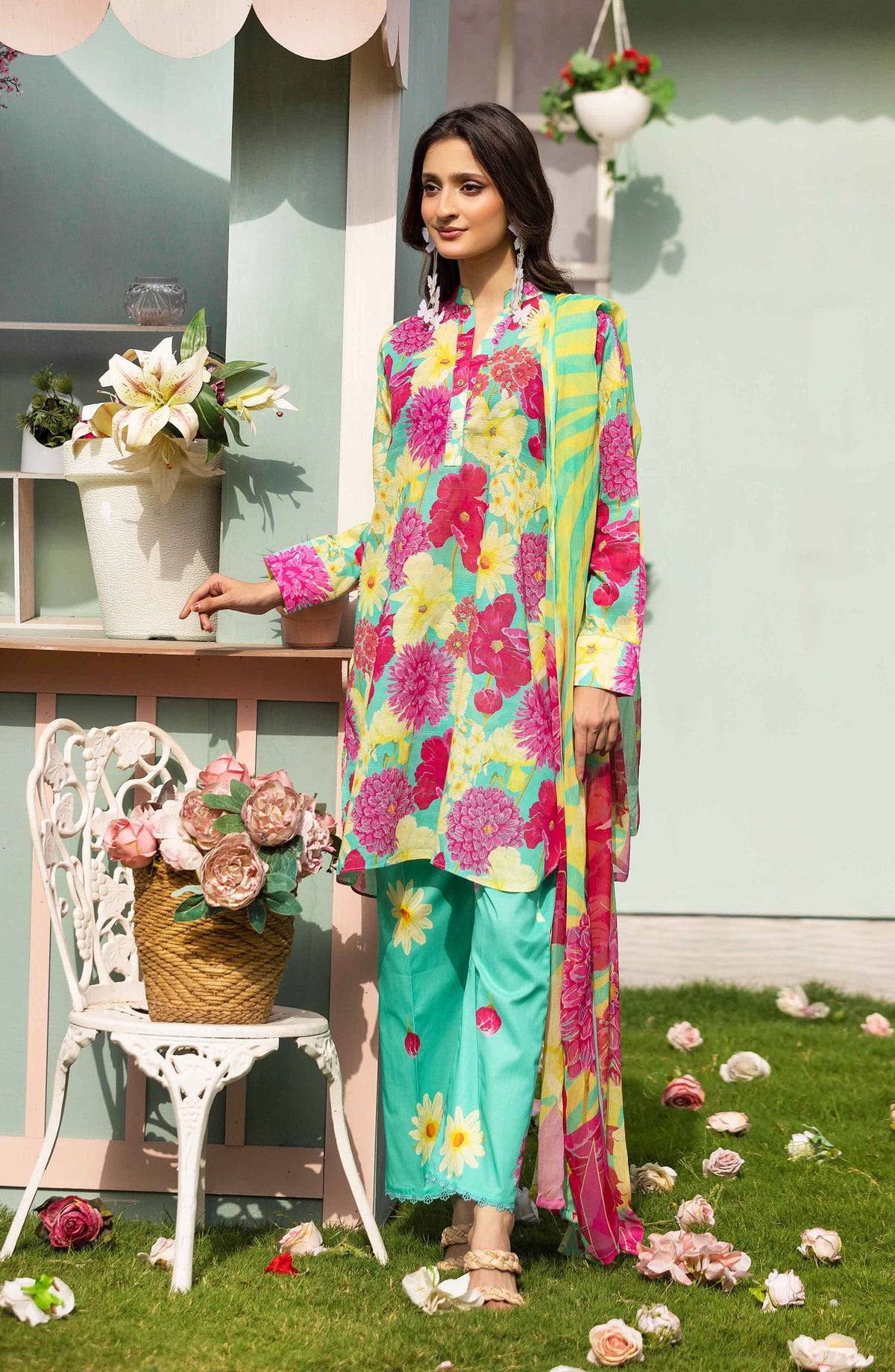 Basics by Mahay Digital Printed Lawn Unstitched 3 Piece Suit - Design-08 - AK25MHB - Multi - Summer Collection