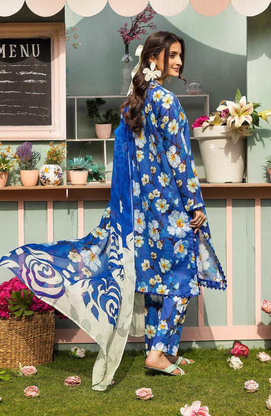 Basics by Mahay Digital Printed Lawn Unstitched 3 Piece Suit - Design-07 - AK25MHB - Blue - Summer Collection