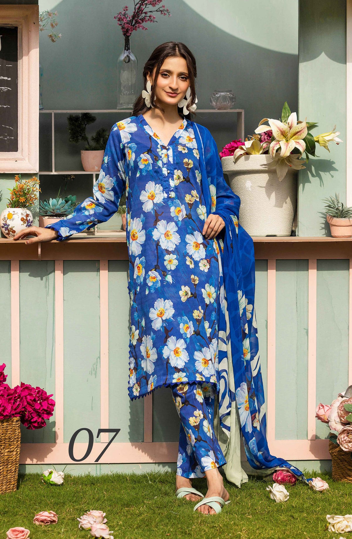 Basics by Mahay Digital Printed Lawn Unstitched 3 Piece Suit - Design-07 - AK25MHB - Blue - Summer Collection
