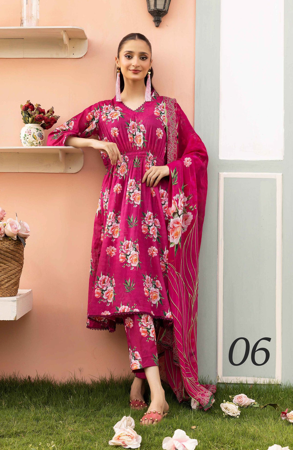 Basics by Mahay Digital Printed Lawn Unstitched 3 Piece Suit - Design-06 - AK25MHB - Pink - Summer Collection