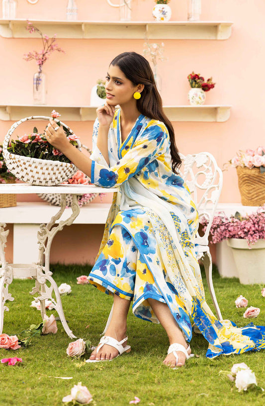Basics by Mahay Digital Printed Lawn Unstitched 3 Piece Suit - Design-05 - AK25MHB - Blue - Summer Collection