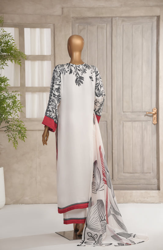 Batari Charmeous by Amna Khadija Printed Poly Charmeous Silk Stitched 3 Piece Suit - BCM-01 - AM25BAT - White - Casual Collection