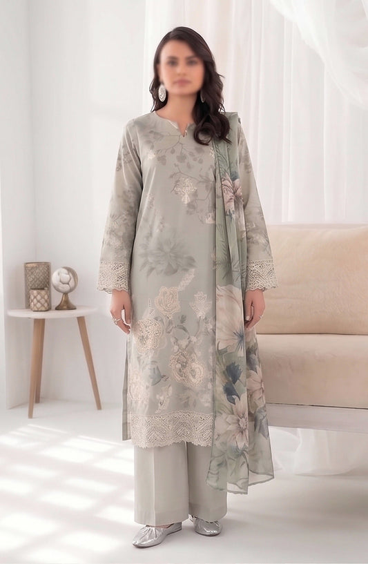 Batik by Al Karim Embroidered Lawn Unstitched 3 Piece Suit - D-10 - AK26BTK - Grey - Summer Collection