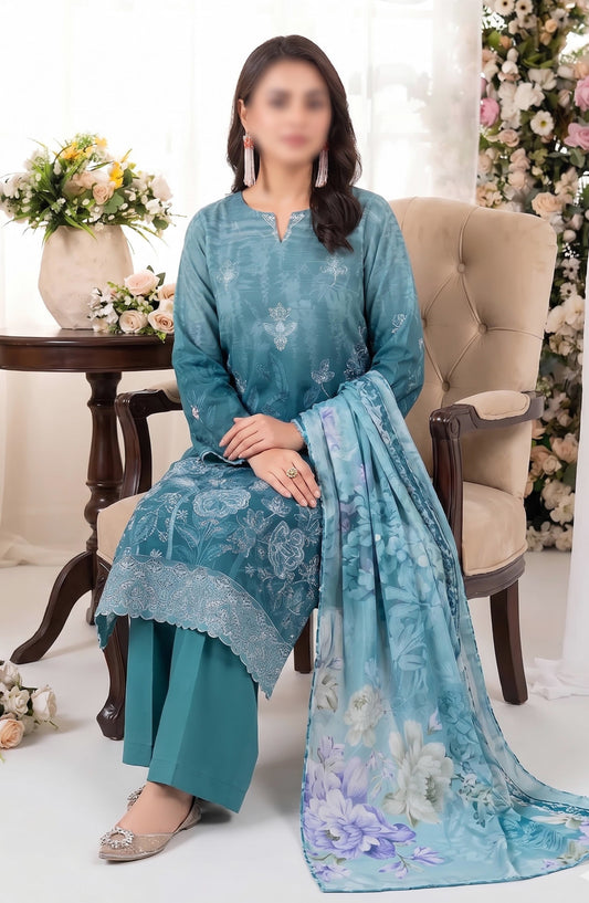 Batik by Al Karim Embroidered Lawn Unstitched 3 Piece Suit - D-09 - AK26BTK - Ferozi - Summer Collection