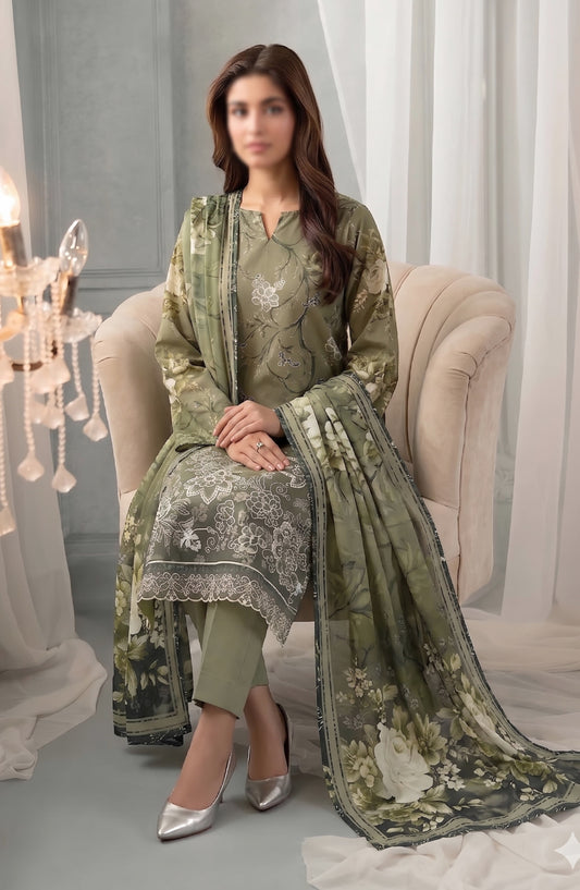 Batik by Al Karim Embroidered Lawn Unstitched 3 Piece Suit - D-08 - AK26BTK - Green - Summer Collection