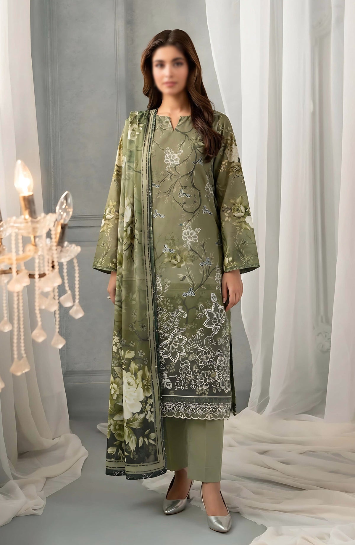 Batik by Al Karim Embroidered Lawn Unstitched 3 Piece Suit - D-08 - AK26BTK - Green - Summer Collection