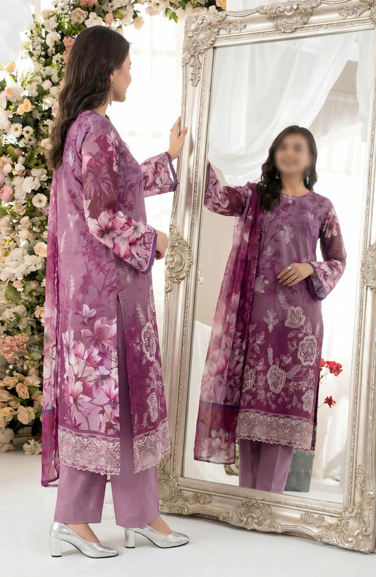 Batik by Al Karim Embroidered Lawn Unstitched 3 Piece Suit - D-05 - AK26BTK - Pink - Summer Collection