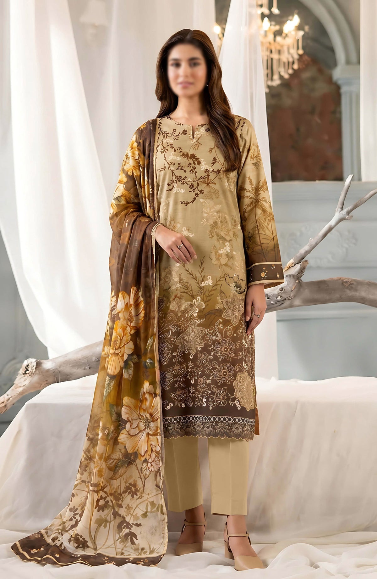 Batik by Al Karim Embroidered Lawn Unstitched 3 Piece Suit - D-04 - AK26BTK - Yellow - Summer Collection