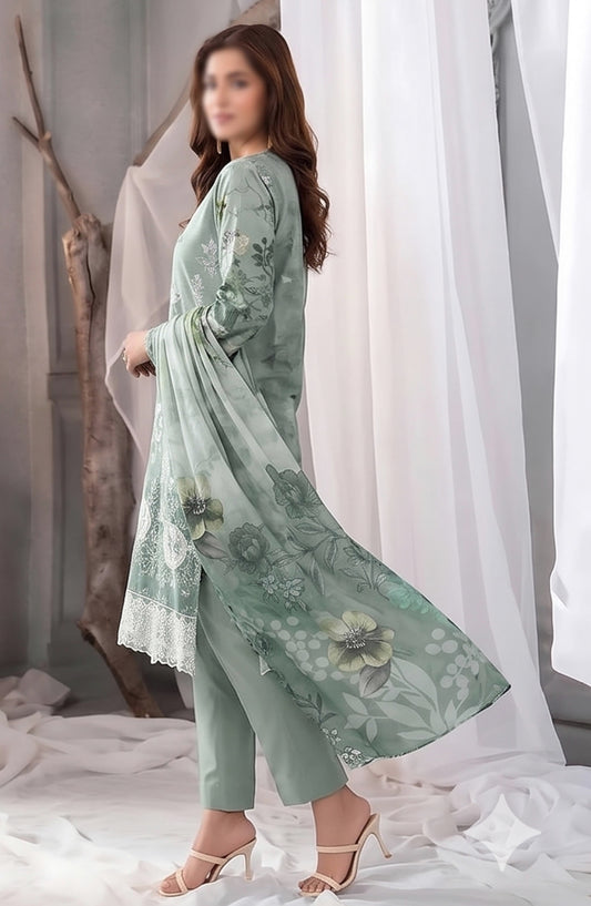 Batik by Al Karim Embroidered Lawn Unstitched 3 Piece Suit - D-03 - AK26BTK - Green - Summer Collection