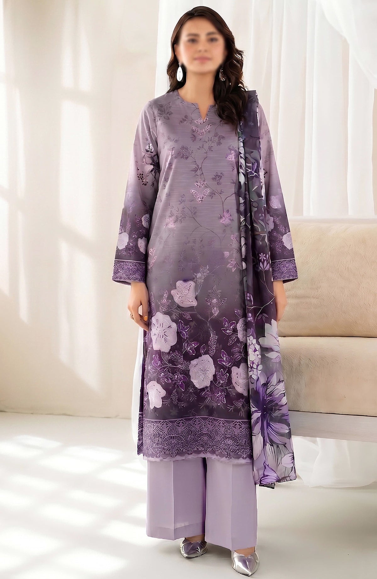 Batik by Al Karim Embroidered Lawn Unstitched 3 Piece Suit - D-02 - AK26BTK - Purple - Summer Collection